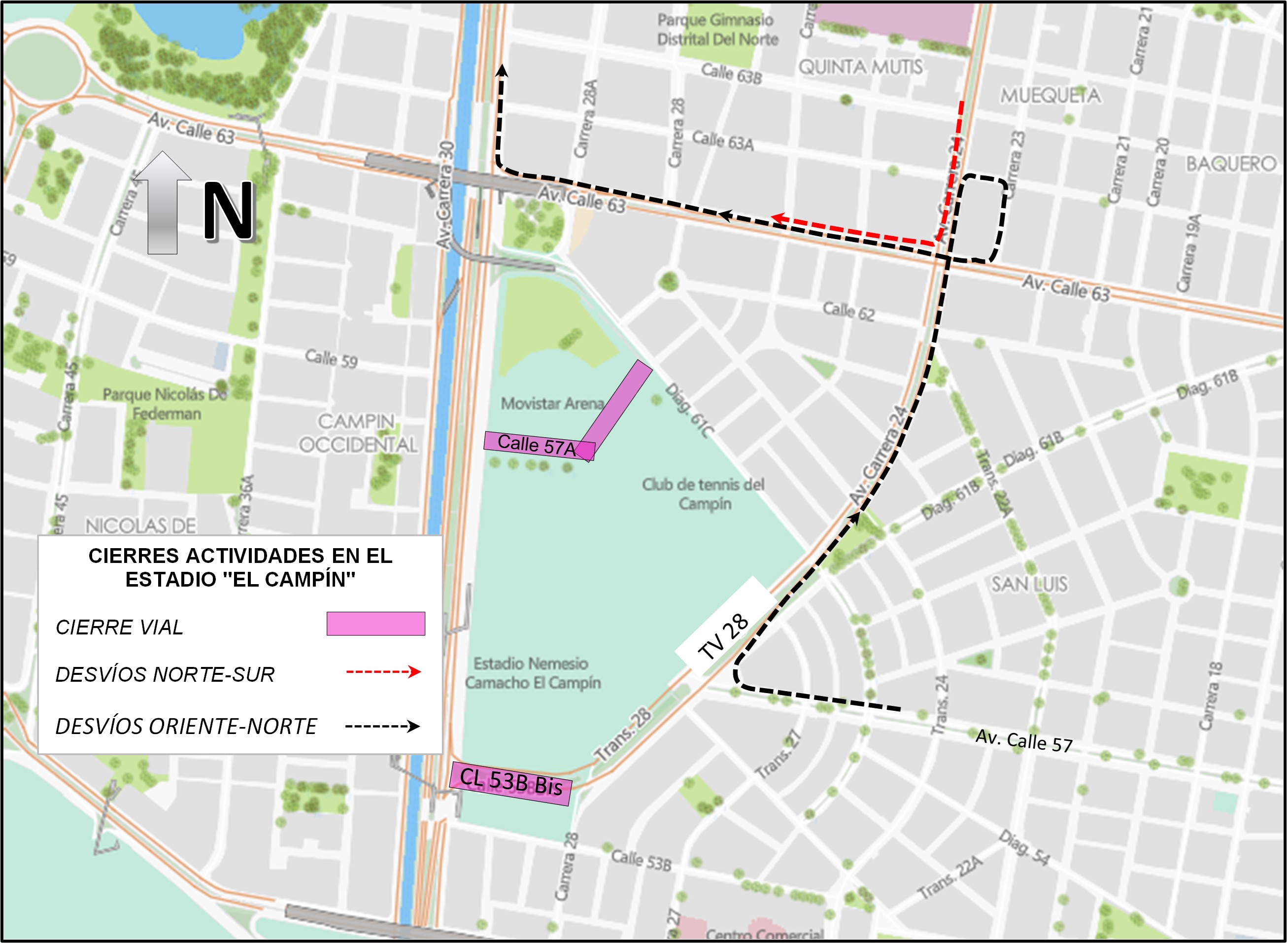 Cierres y desvíos viales por concierto de Luis Alfonso en Bogotá