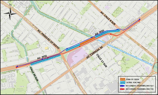 Metro Bogotá cierre autopista Sur calle 8 sur y av Primero de Mayo
