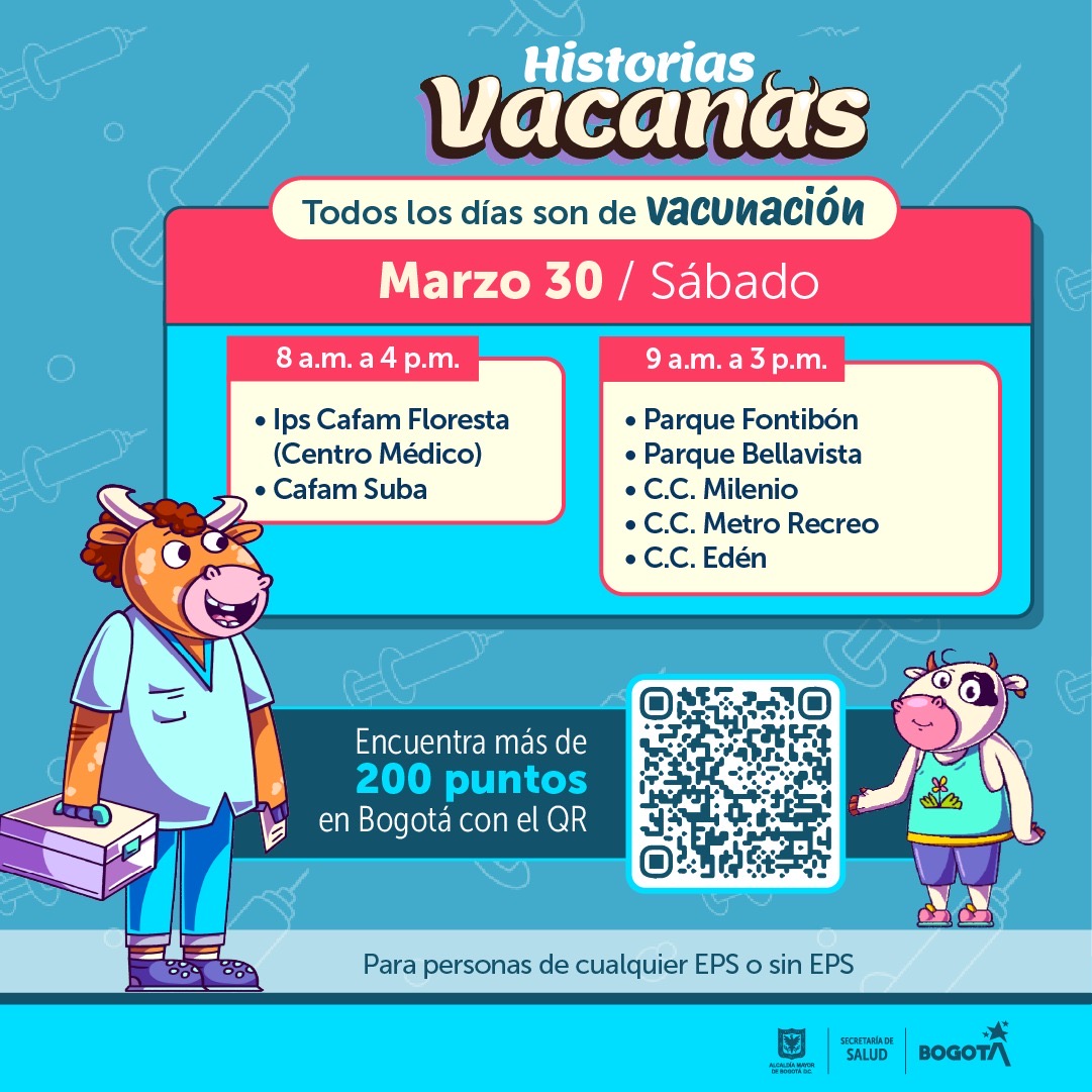 Puntos de Vacunación COVID-19 en Bogotá- Sábado 30 de marzo de 2024