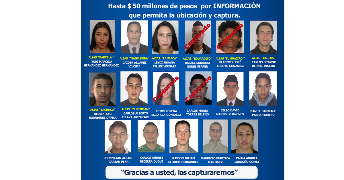 Cartel de los más buscados en Bogotá