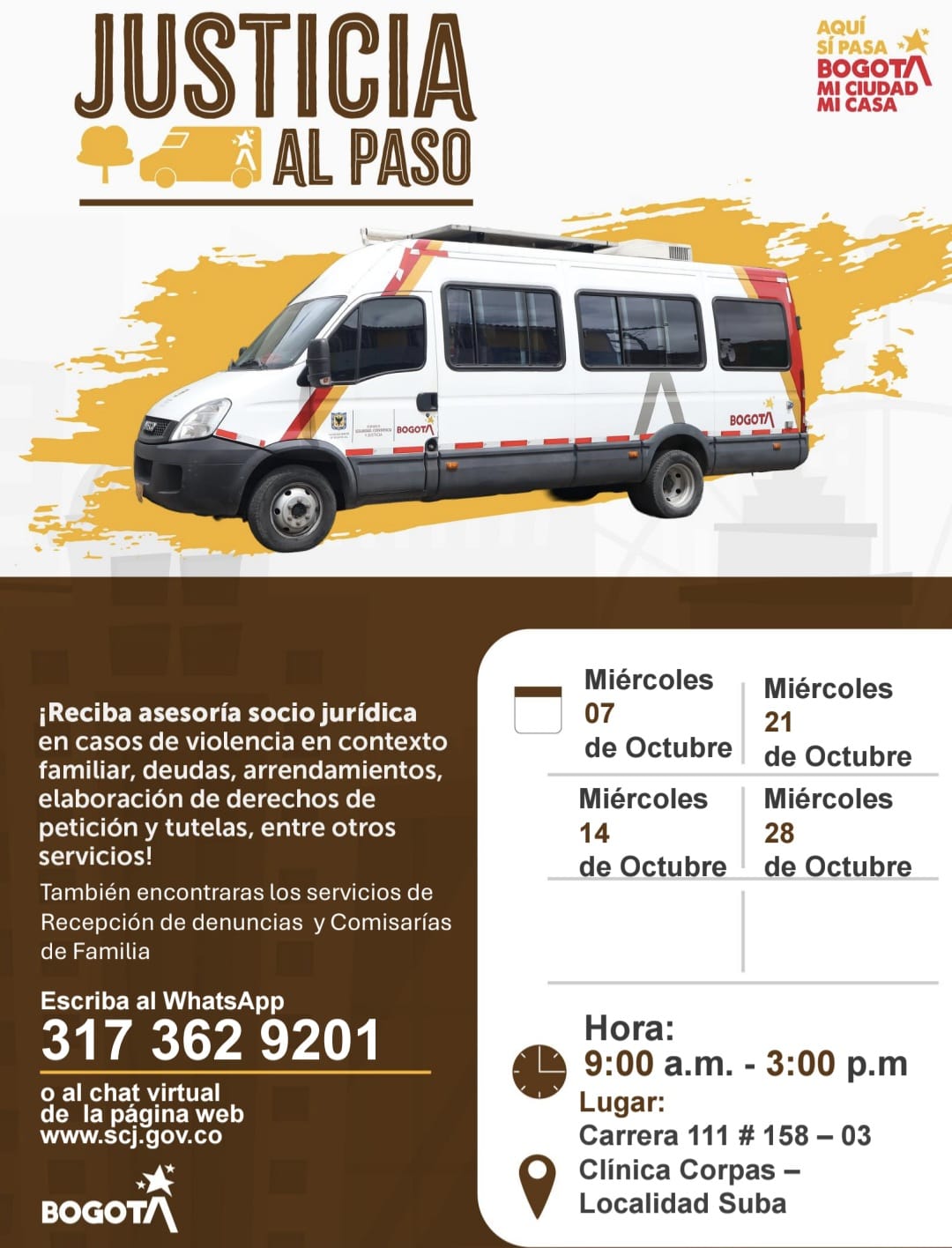 Flyer sobre la atención en Clínica Corpas, en Suba.