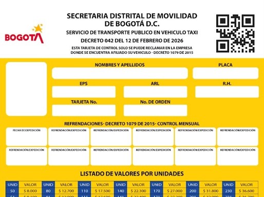 Cómo consultar tarifas de taxi Bogotá por QR en la tarjeta de control