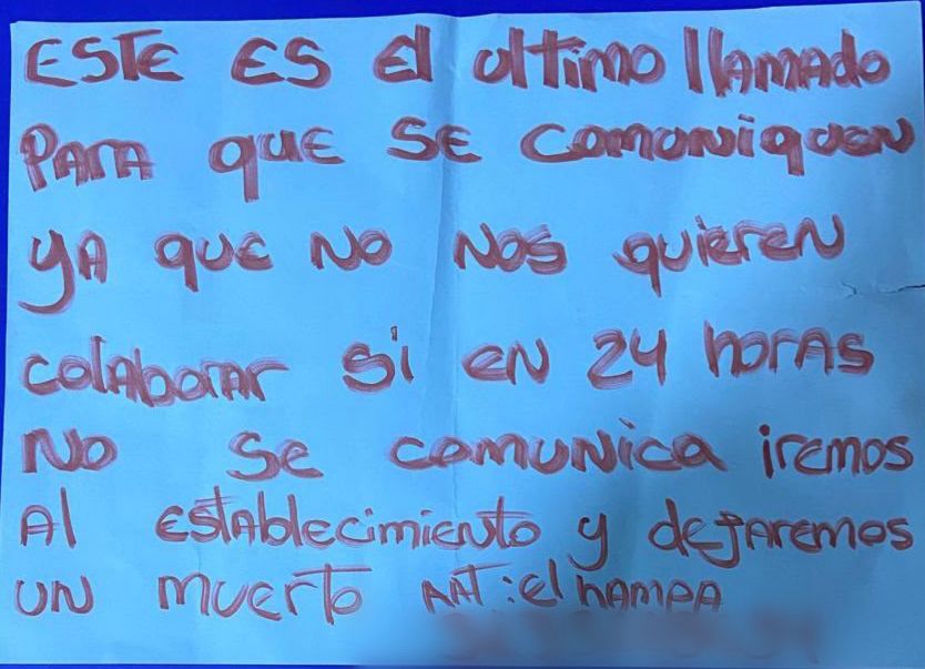 Panfleto usado por 'El Hampa' para intimidar ciudadanos.