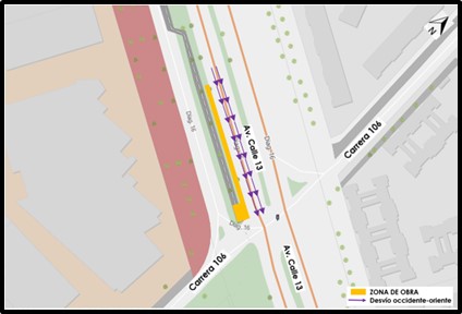 Cierre de carril occidente-oriente av. calle 13 con carrera 106 Bogotá