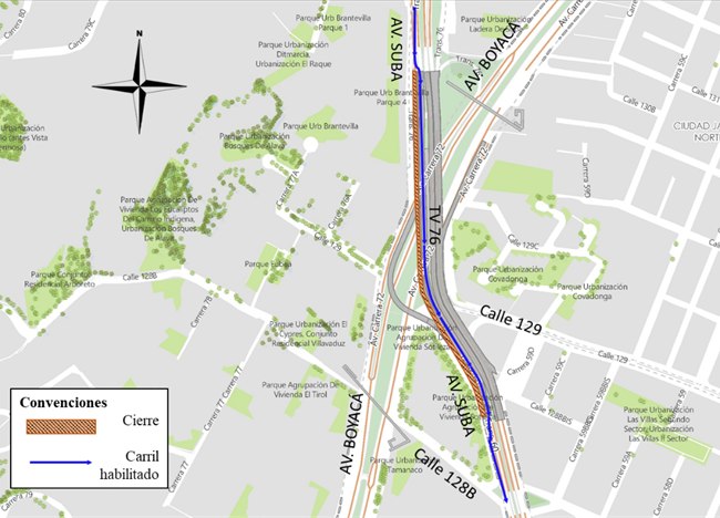 Cierre por carriles puente de la av. suba con av Boyacá en Bogotá 