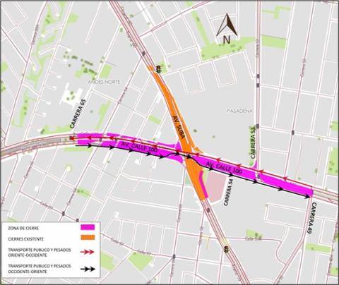 Por obras hay cierre en la calle 100 entre carreras 49 y 65 Bogotá
