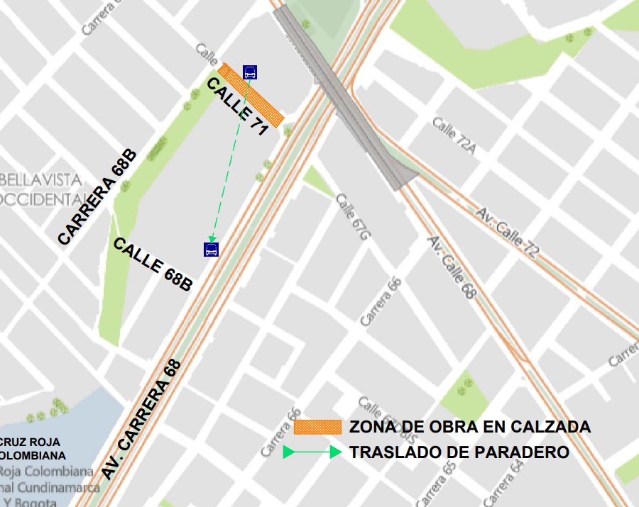 Cierre en Bogotá calle 71 entre avenida carrera 68 y carrera 68B