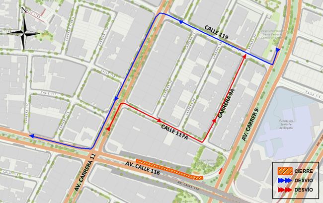 Cierre en avenida carrera Novena con avenida calle 116 en Bogotá 
