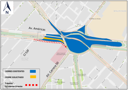 Cierre Bogotá av de Las Américas entre carrera 53F y av carrera 50