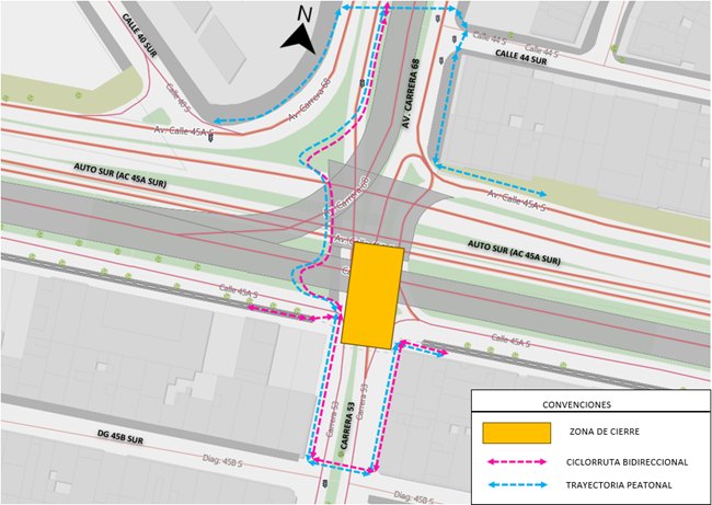 Por obras cierre en avenida carrera 68 con autopista Sur en Bogotá 