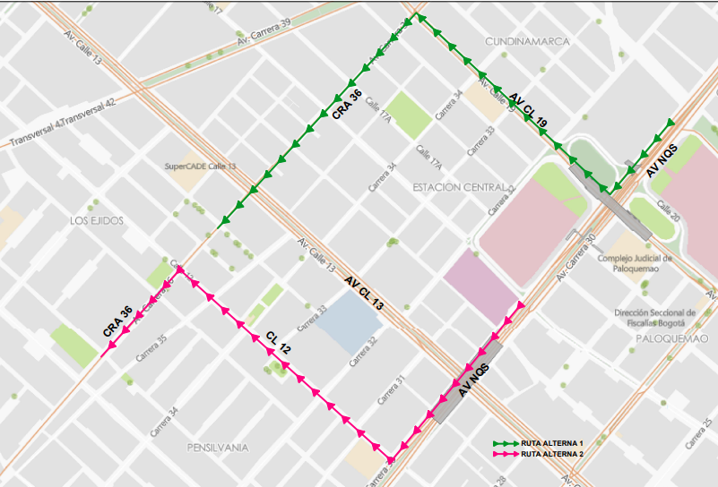 Cierre en Bogotá en NQS entre calles 1B y 1C sentido norte - sur 
