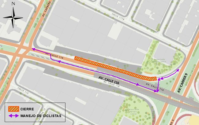 Cierre en avenida carrera Novena con avenida calle 116 en Bogotá 
