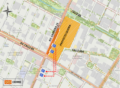 Cierre en la av. carrera 15 entre av. calle 85 y calle 87 Bogotá