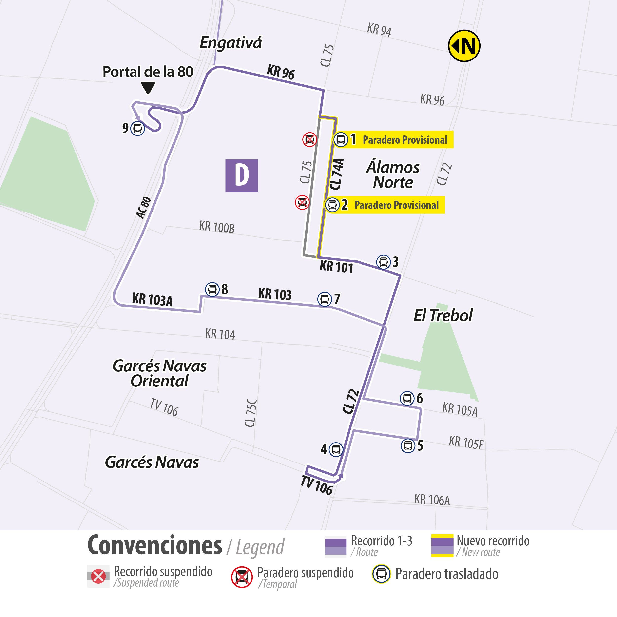 TransMiZonal 1-1 Álamos modificó su trazado por obras en Bogotá 