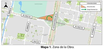 Mapa 1 Cierre oreja sentido Oriente - Sur de Autopista Norte av calle 153 