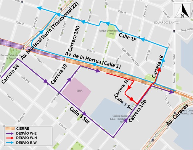 Por obras del Metro hay cierre total en la avenida calle 1 entre carrera 14B y carrera 19
