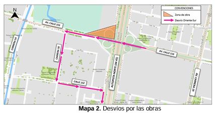 Mapa 2 Cierre oreja sentido Oriente - Sur de Autopista Norte av calle 153 