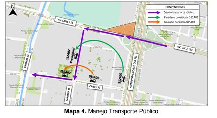 Mapa 4: Cierre oreja sentido Oriente - Sur de Autopista Norte av calle 153 