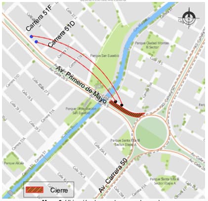 Movilidad Bogotá cierre en avenida Primero de Mayo entre carrera 50 y 51 mapa 3