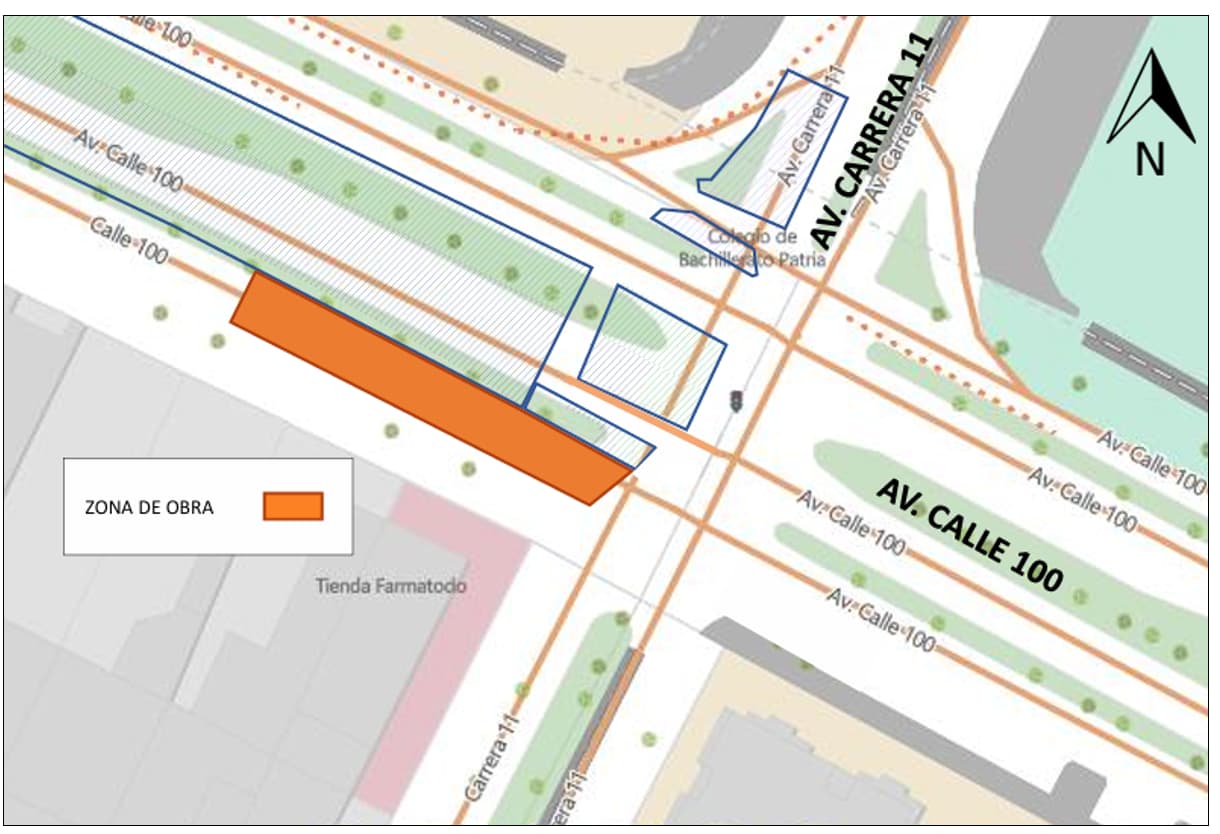 Movilidad Bogotá cierre por obras en calle 100 con carreras 11 y 11B mapa 1.png