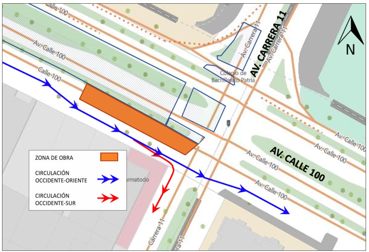 Movilidad Bogotá cierre por obras en calle 100 con carreras 11 y 11B mapa 2