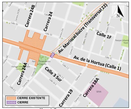 Movilidad Bogotá cierres por obras Metro en transversal 22 con calle 1 mapa