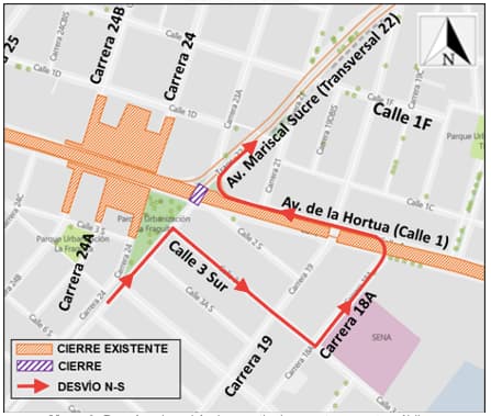 Movilidad Bogotá cierres por obras Metro en transversal 22 con calle 1 mapa 2