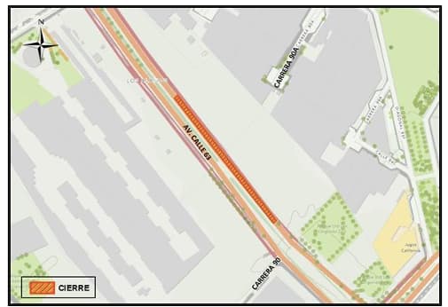 Movilidad Bogotá cierres por obras en calle 63 entre carreras 90 y 92 mapa 1