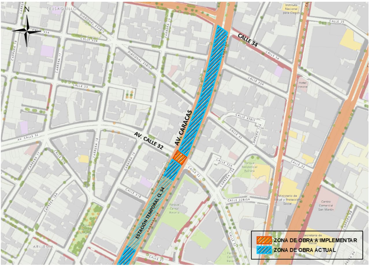 Movilidad en Bogotá cierre de calle 32 con avenida Caracas obras Metro mapa 1