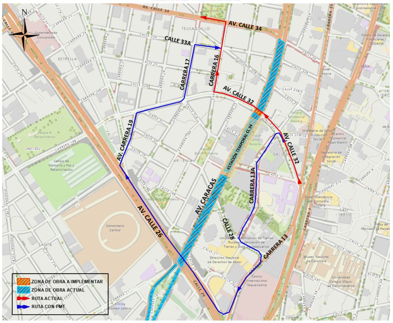 Movilidad en Bogotá cierre de calle 32 con avenida Caracas obras Metro mapa 4