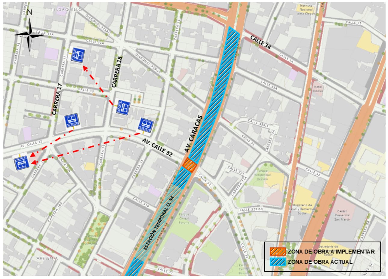 Movilidad en Bogotá cierre de calle 32 con avenida Caracas obras Metro mapa 6