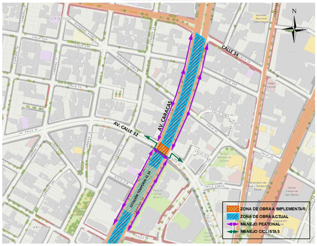 Movilidad en Bogotá cierre de calle 32 con avenida Caracas obras Metro mapa 7