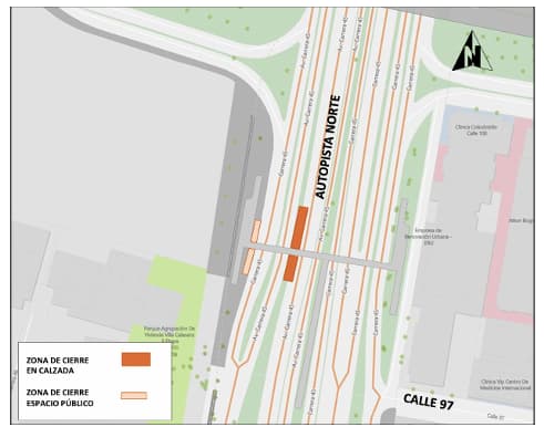 Movilidad en Bogotá cierre por obras en autopista Norte con calle 97 mapa 1