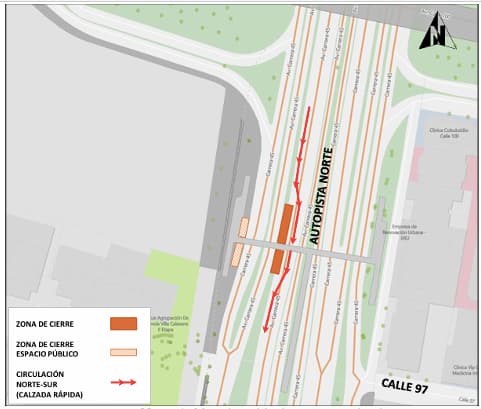 Movilidad en Bogotá cierre por obras en autopista Norte con calle 97 mapa 2