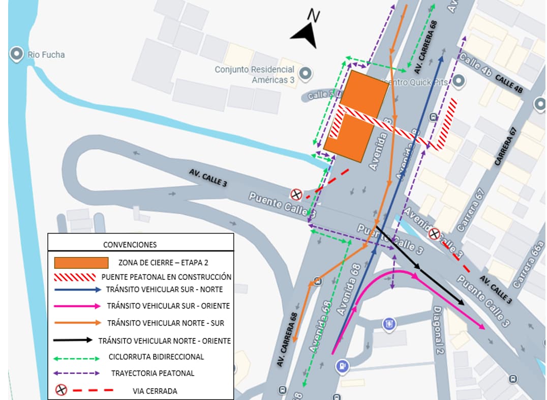 Movilidad en Bogotá cierre por obras en carrera 68 con calles 3 y 4B mapa 3