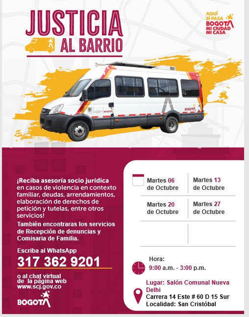 Flyer sobre la atención en Salón Comunal Nueva Granada, en San Cristóbal.