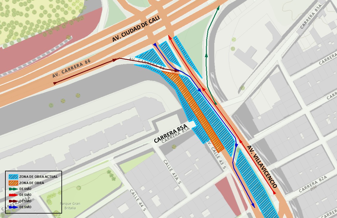 Por obras del Metro hay cierre total de la calzada sur en la av. Villavicencio con carrera 85A