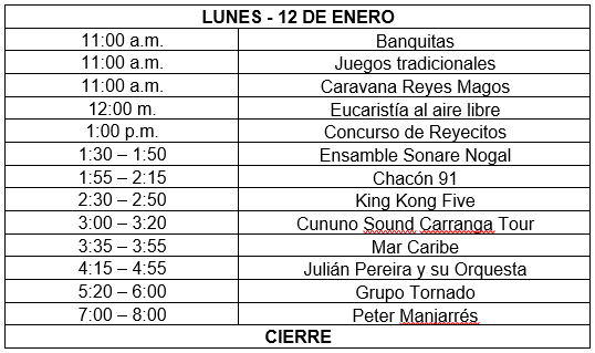 Programación 12 de enero