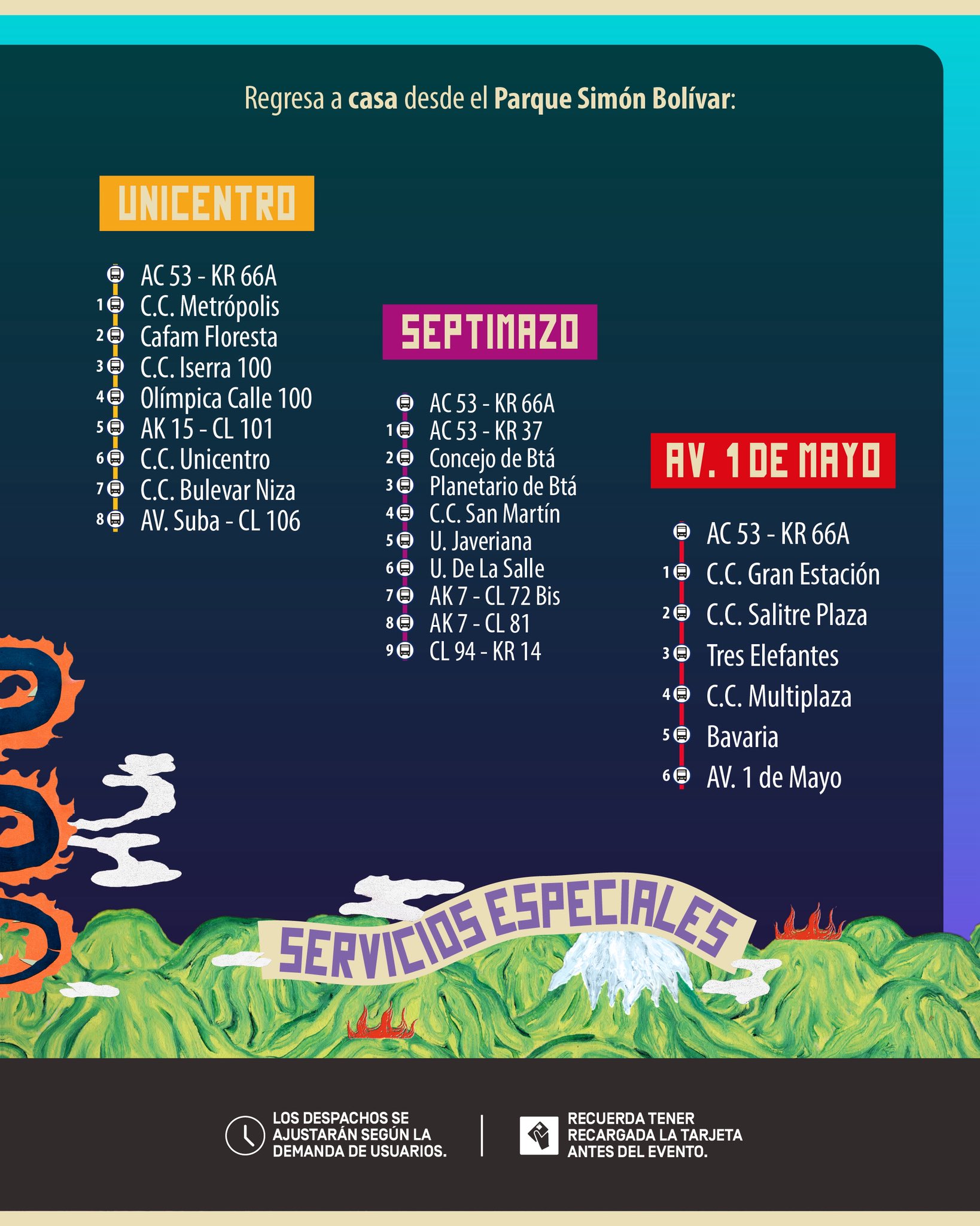 Rutas TransMilenio para llegar o salir del Festival Cordillera Bogotá