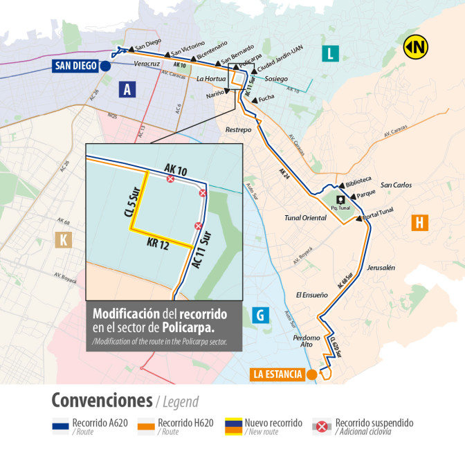 Ruta A620 - H620 modificó su recorrido en Policarpa Bogotá