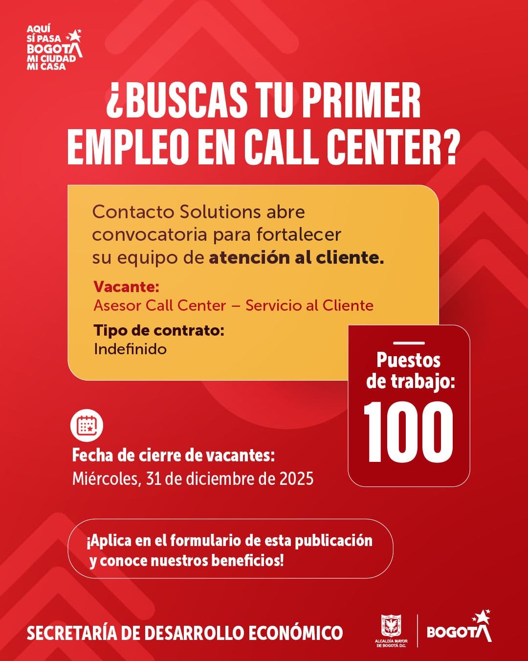 Trabajo Bogotá 100 vacantes asesores call center hasta 31 de diciembre
