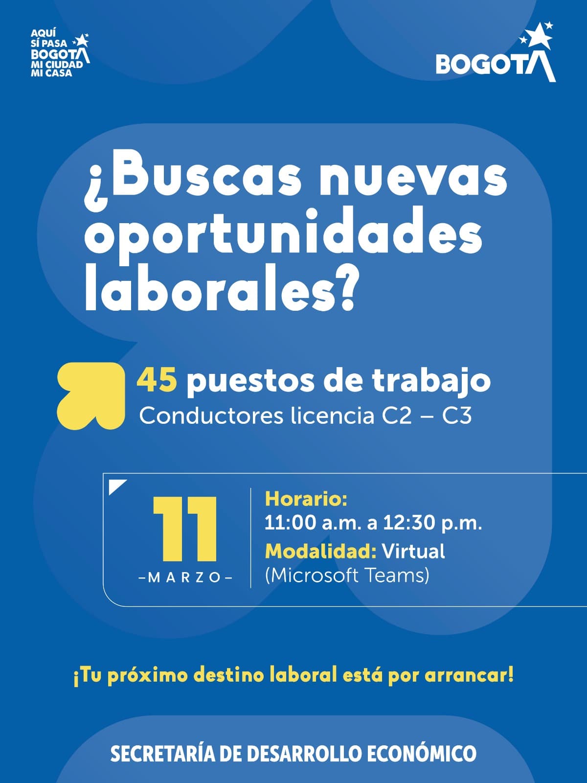 Trabajo Bogotá 45 vacantes para conductores miércoles 11 de marzo 2026 invitación