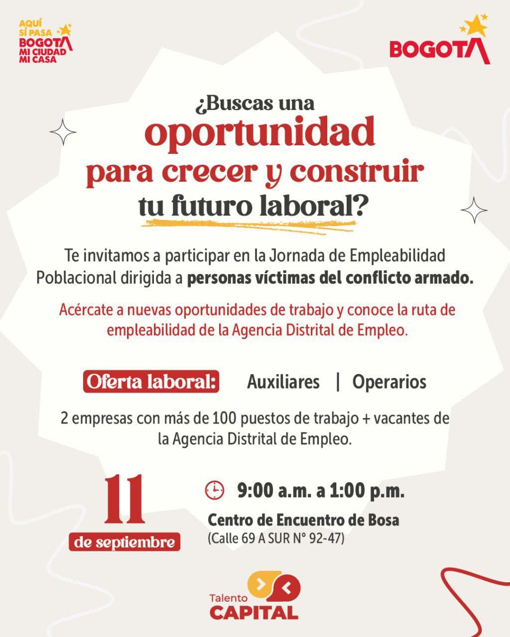 Trabajo en Bogotá 100 vacantes auxiliares y operarios 11 de septiembre de 2025