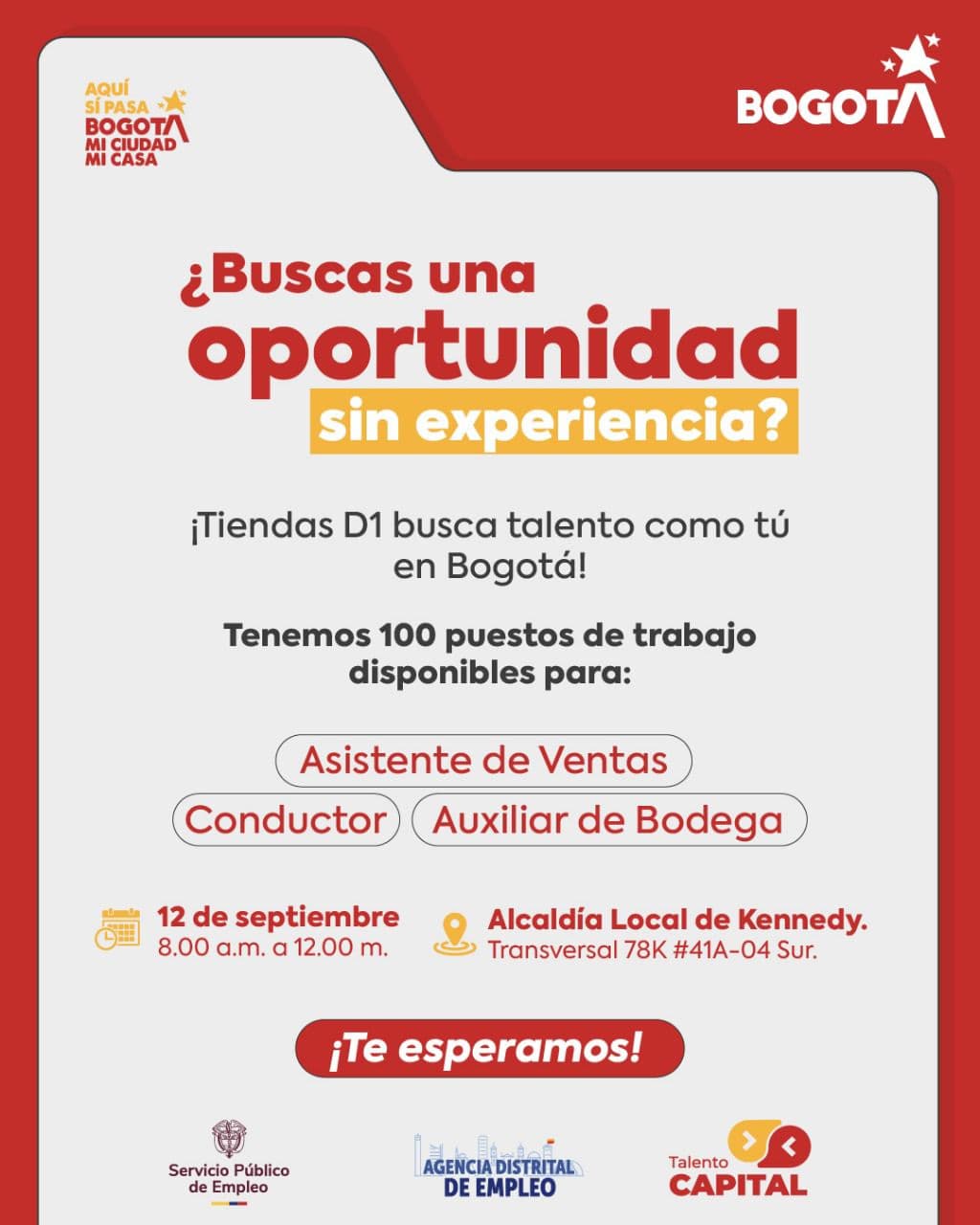 Trabajo en Bogotá 100 vacantes en Tiendas D1 viernes 12 de septiembre