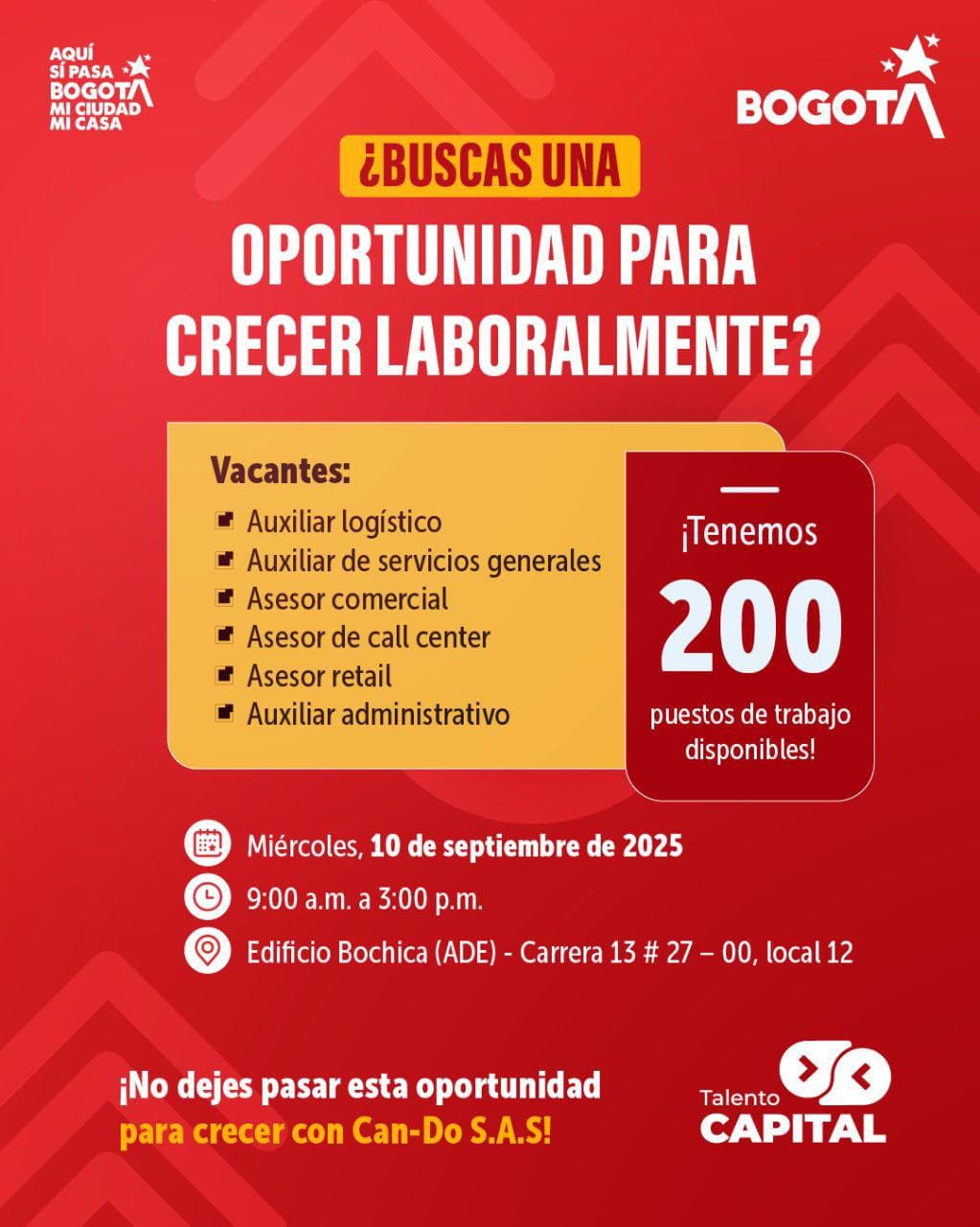 Trabajo en Bogotá 200 vacantes en Feria de Empleo 10 de septiembre