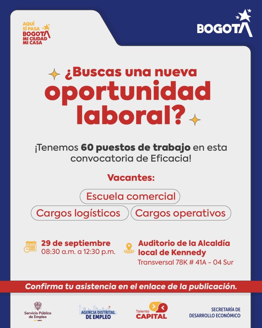 Trabajo en Bogotá 60 vacantes Feria de Empleo lunes 29 de septiembre 2025 invitación