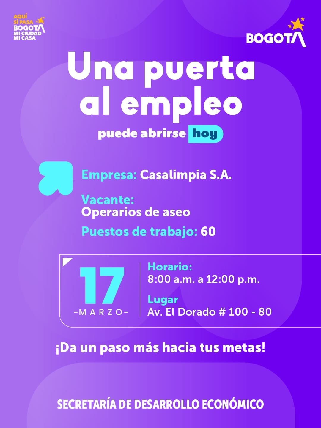 Trabajo en Bogotá 60 vacantes operarios de aseo martes de 17 de marzo de 2026 invitación