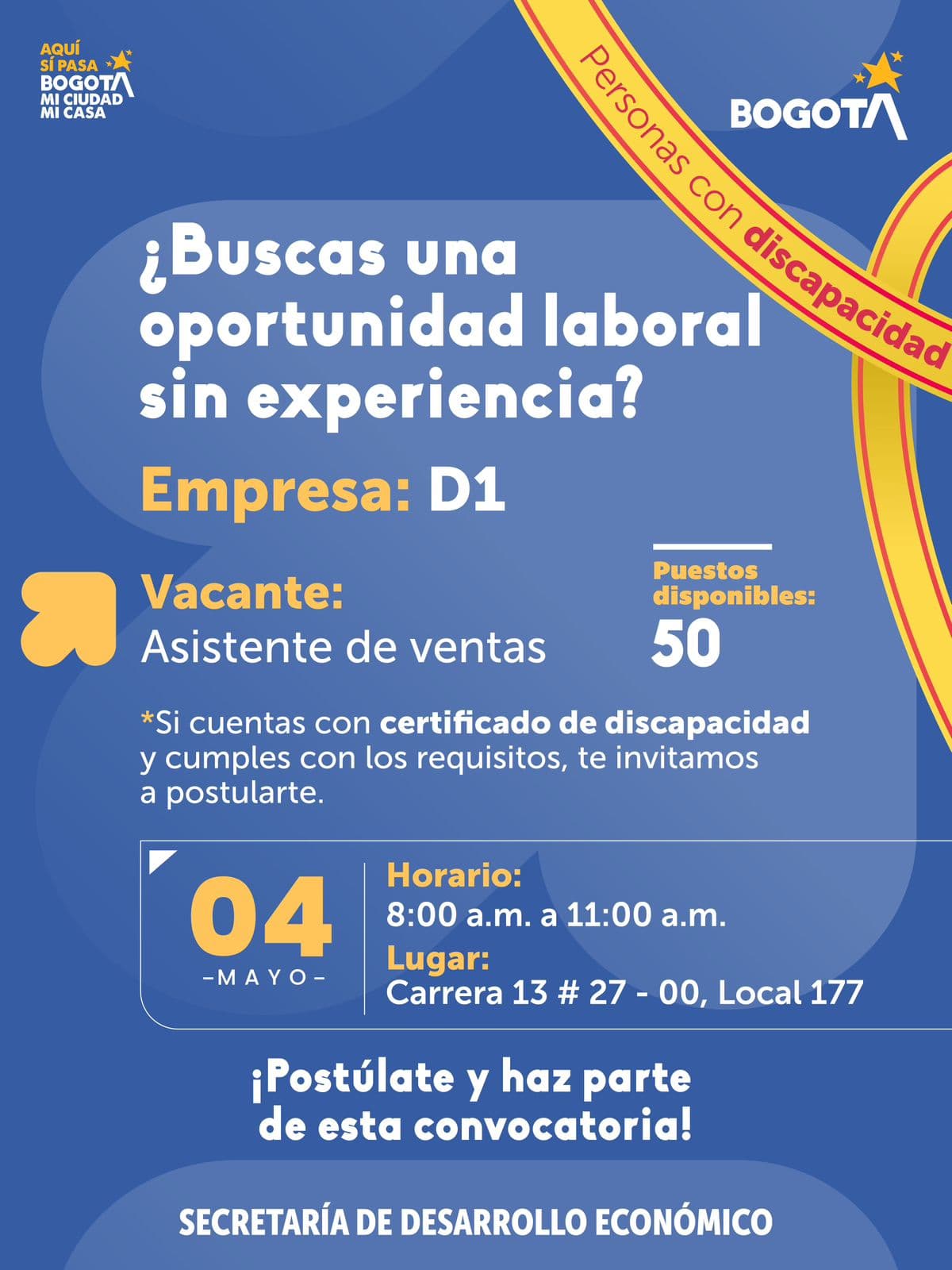Trabajo en Bogotá accede a 50 vacantes lunes 4 de mayo de 2026 invitación