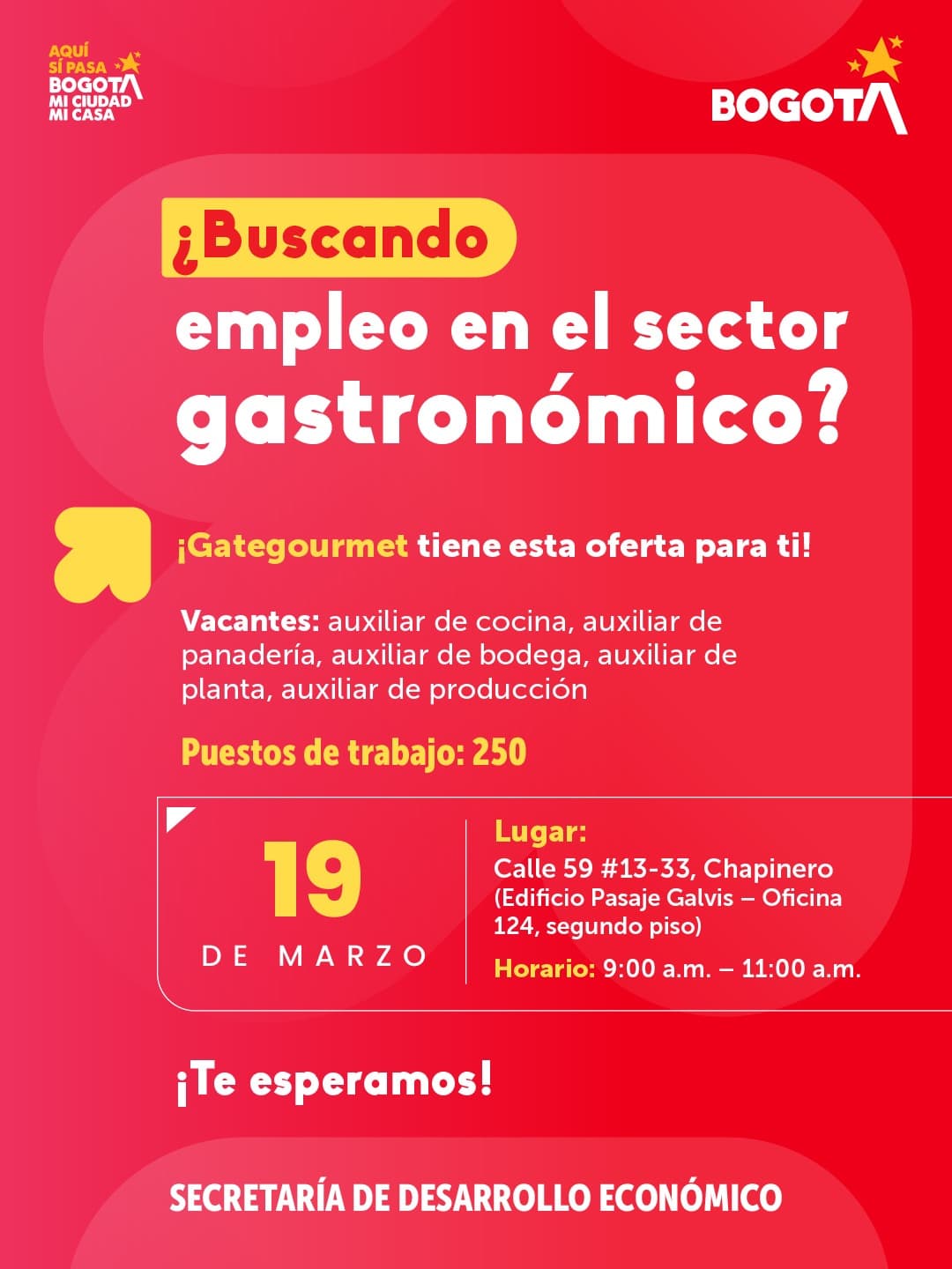 Trabajo si hay en Bogotá accede a 250 vacantes jueves 19 de marzo 2026 invitación
