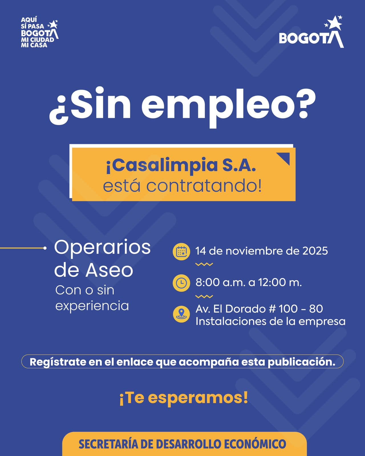Trabajo sí hay Bogotá 60 vacantes operarios aseo viernes 14 noviembre de 2025 invitación